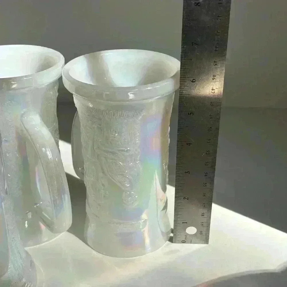 Set of 3 vintage Federal Glass iridescent milk glass beer steins - Picture 10 of 12